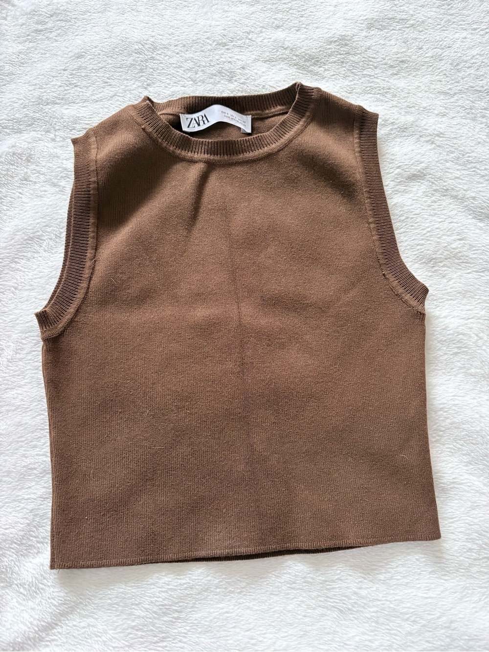 Zara Brown Cropped Sleeveless Knit Top Size S